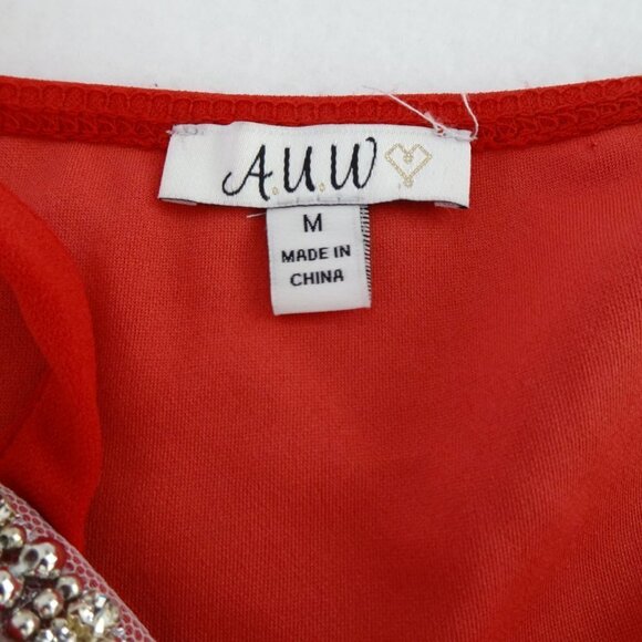 AUW Red Mini Dress Women's M Embellished - Picture 7 of 9